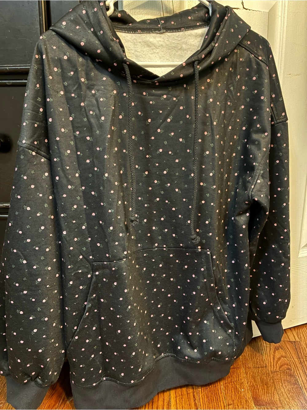 Women’s Black Hoodie with Pink Flower Print
